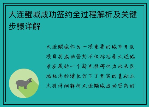 大连鲲城成功签约全过程解析及关键步骤详解